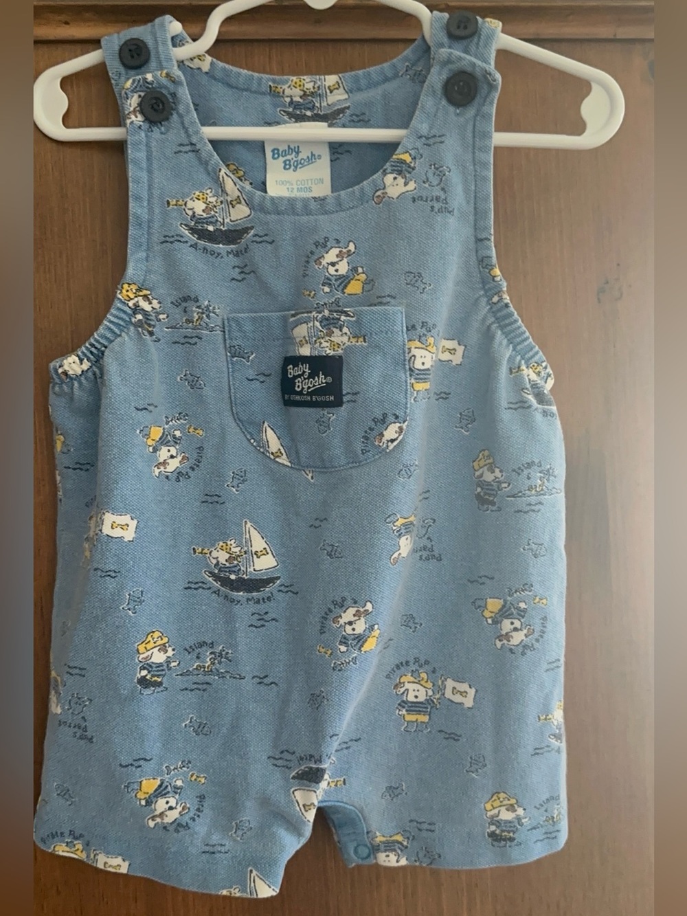 Baby B’gosh•Blue Nautical Pirate Pup Cotton Romper. Sz. 12 months.